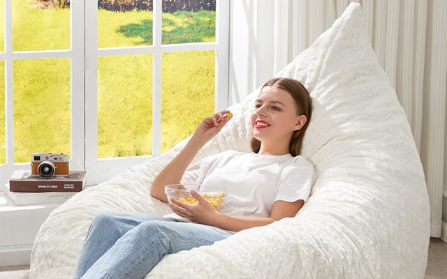 Cream bean bag lounger in a sunlit living room